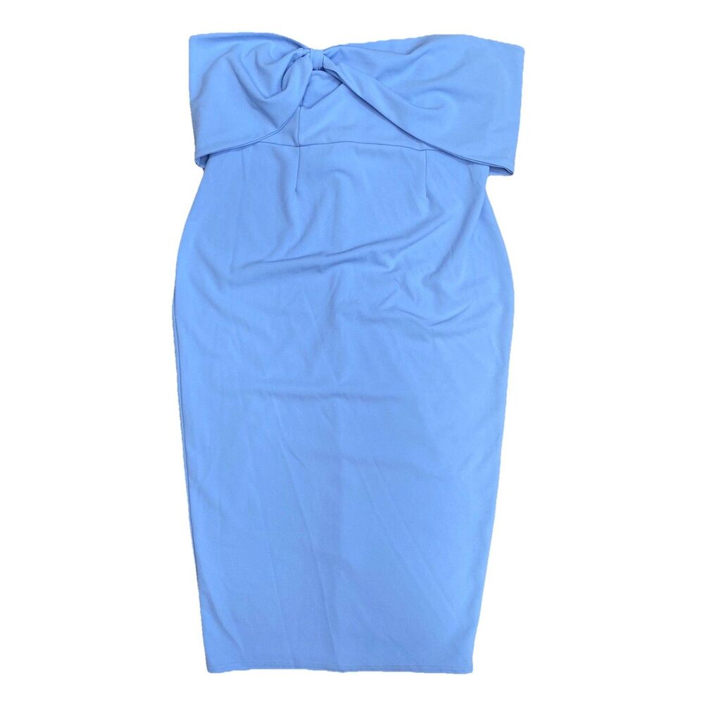 Club L London Powder Blue Alyssa Bardot Bow Maternity Midi Dress With Ruching 12 - Picture 5 of 16